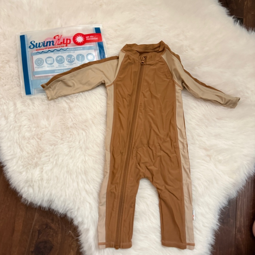 Swim Zip Kids Tan One Piece Swimsuit